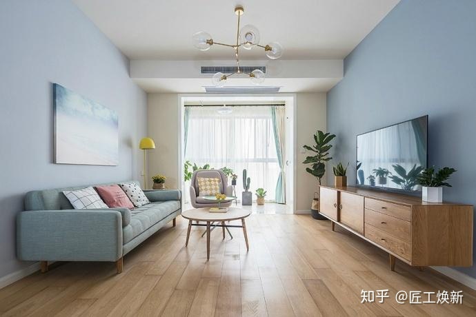 90㎡清爽北歐風，淺藍空間，最喜歡半開放式廚房設(shè)計